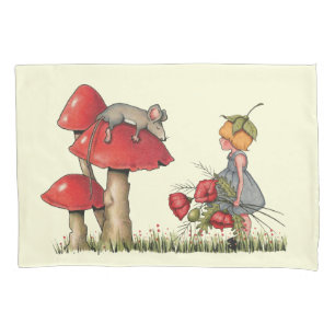 Mouse Sleeping on a Toadstool, Girl with Poppies Pillowcase