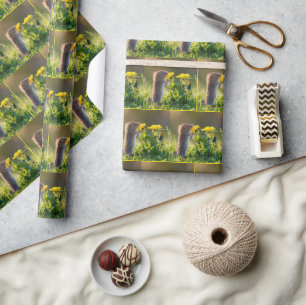 Mouse Smelling a Yellow Dandelion Wrapping Paper