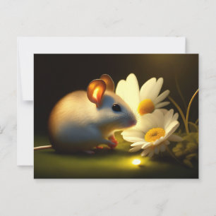 Mouse smelling Daisies Postcard