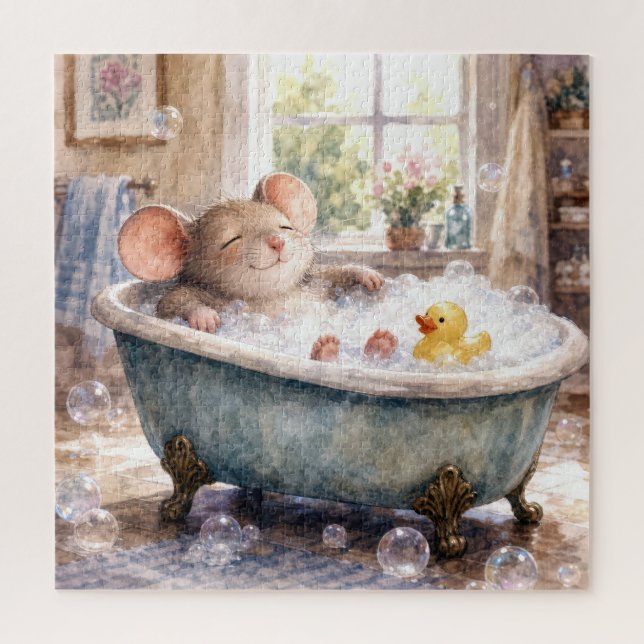 Mouse Taking a Bubble Bath Jigsaw Puzzle (Vertical)