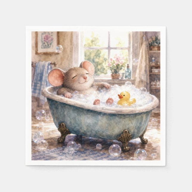 Mouse Taking a Bubble Bath Napkin (Front)
