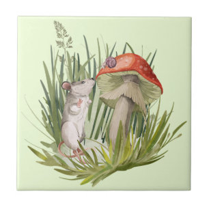 Mouse Talkig to Snail Watercolor Art  Tile