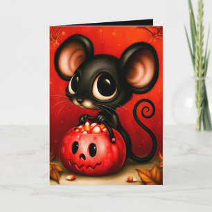 Mouse Trick or Treat Halloween Illustration Card