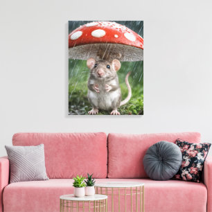Mouse Under A Polka Dot Mushroom Canvas Print