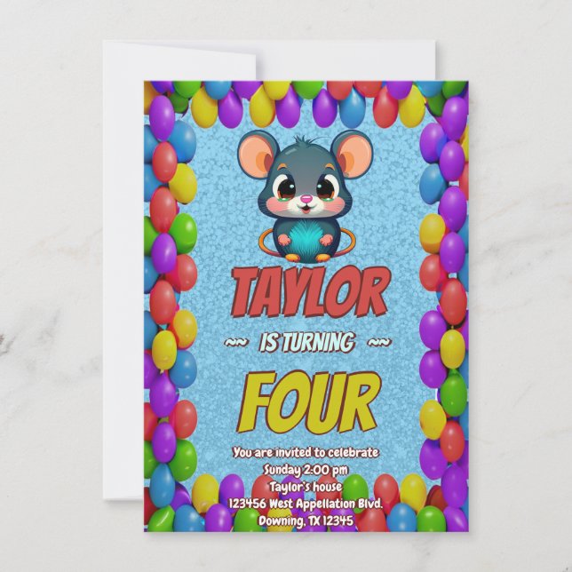 Mouse Unique Personalised Birthday Invite Kids (Front)