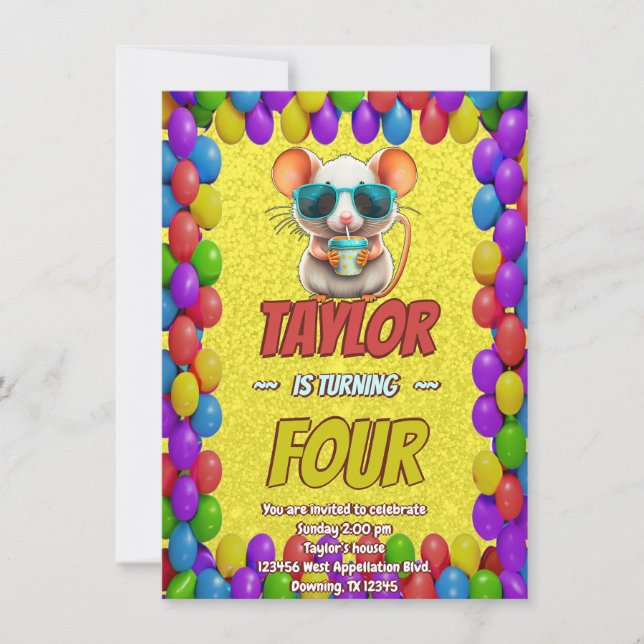 Mouse Unique  Personalised Birthday Invite Kids (Front)