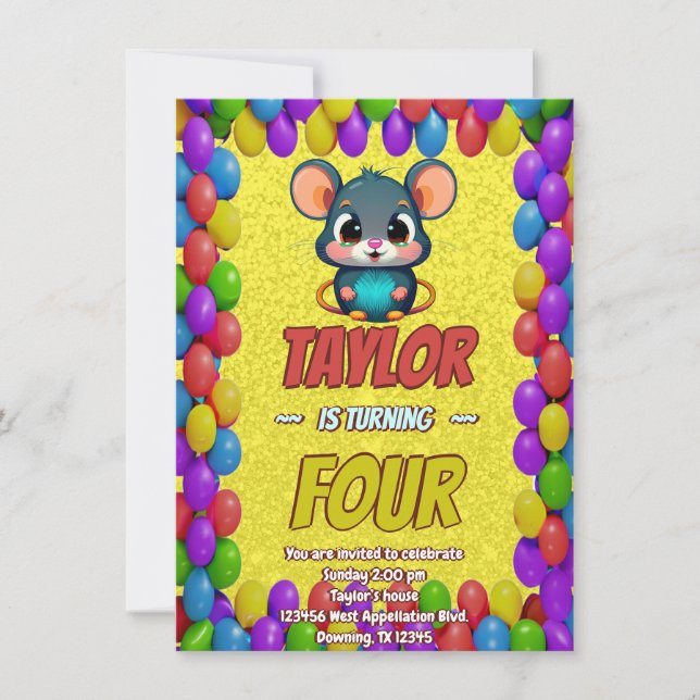 Mouse Unique  Personalised Birthday Invite Kids (Front)