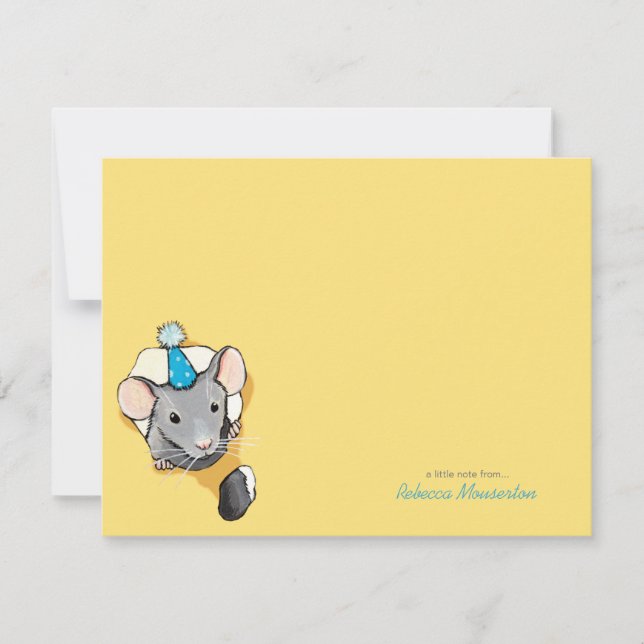 Mouse Wearing Party Hat Flat Thank You Note Card (Front)