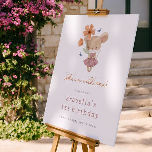 Mouse Wild One Flower 1st Birthday Welcome Sign