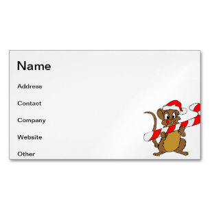 Mouse with a Christmas candy cane Magnetic Business Card