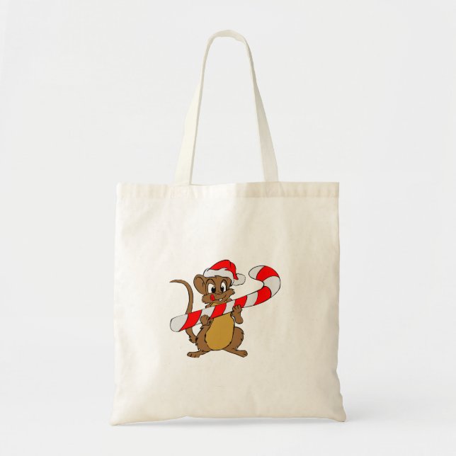 Mouse with a Christmas candy cane Tote Bag (Front)