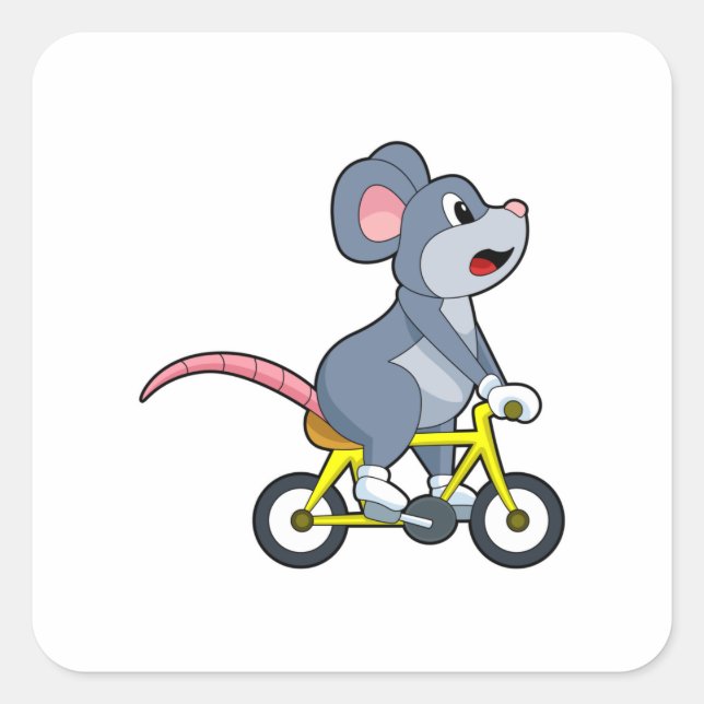Mouse with Bicycle Square Sticker (Front)