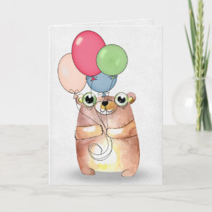 mouse with birthday balloon bouquet card