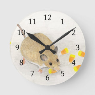 Mouse with Candy Corns Round Clock