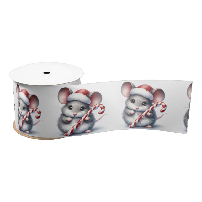 Mouse With Christmas Candy Cane Satin Ribbon (Spool)