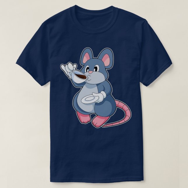 Mouse with Coffee Cup 1 T-Shirt (Design Front)