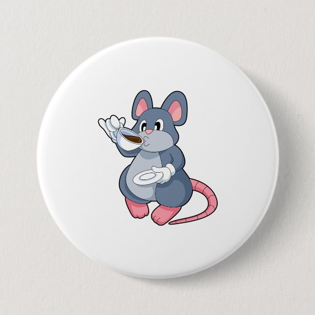 Mouse with Coffee Cup 7.5 Cm Round Badge (Front)