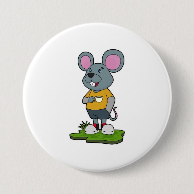Mouse with Coffee cup 7.5 Cm Round Badge (Front)