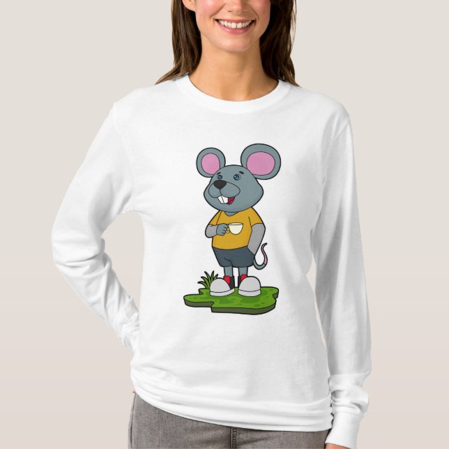 Mouse with Coffee cup T-Shirt (Front)