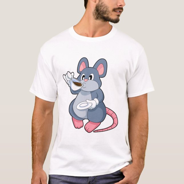 Mouse with Coffee Cup T-Shirt (Front)