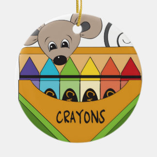 mouse with crayons ceramic tree decoration