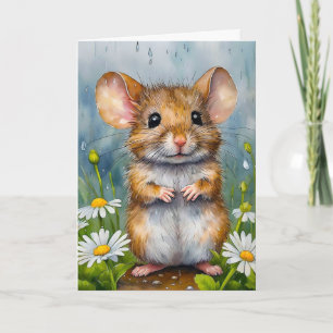 Mouse With Daisies Birthday Card