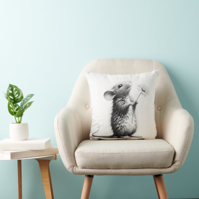 Mouse With Daisy Sketch Cushion (Chair)
