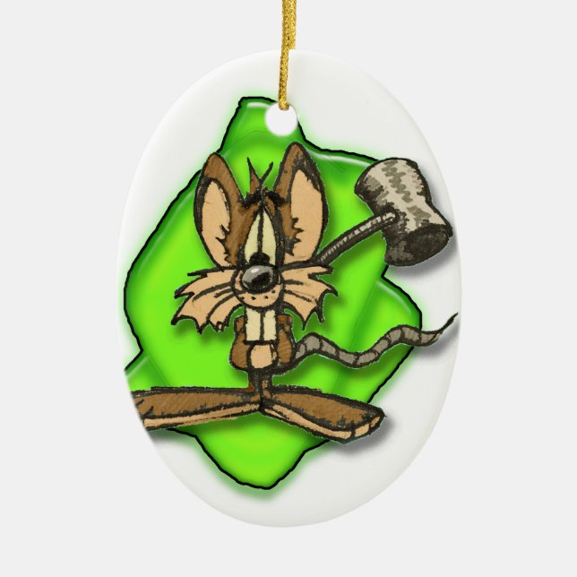 Mouse with Hammer Ceramic Tree Decoration (Front)
