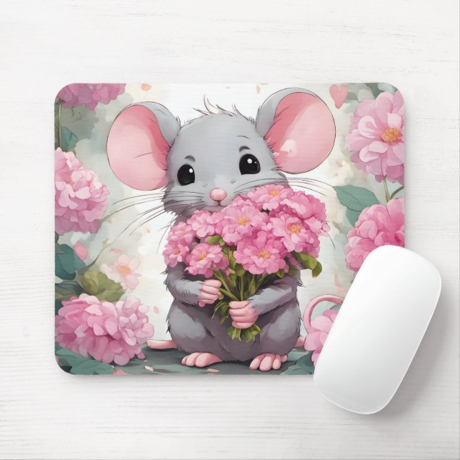 Mouse With Pink Flower Bouquet Mouse Pad (With Mouse)