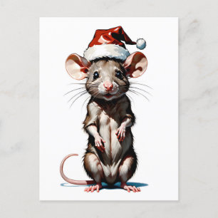 mouse with santa hat postcard