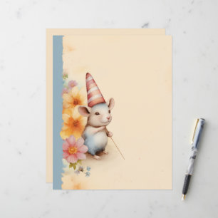 Mouse with striped hat orange pink flowers