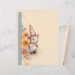 Mouse with striped hat orange pink flowers