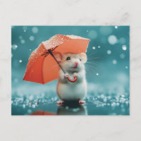 Mouse with Umbrella in Rain: Cute Rainy Day Scene