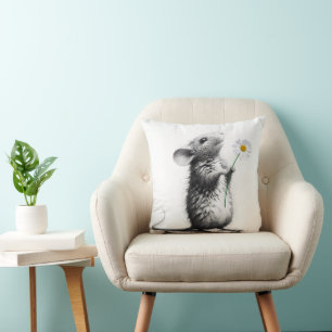 Mouse With White Daisy Cushion