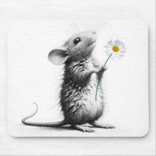 Mouse With White Daisy Mouse Pad