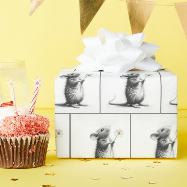 Mouse With White Daisy Wrapping Paper (Birthday Party)