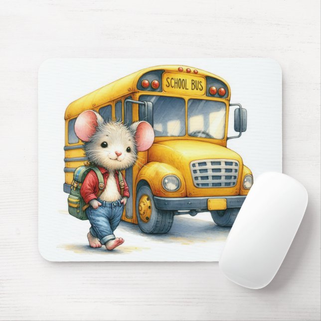 Mouse With Yellow School Bus Mouse Pad (With Mouse)