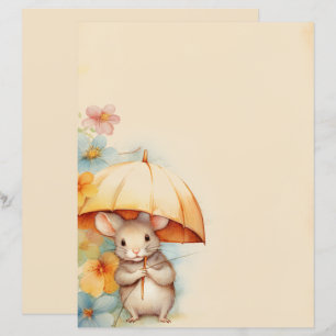 Mouse with yellow umbrella blue orange pink flower