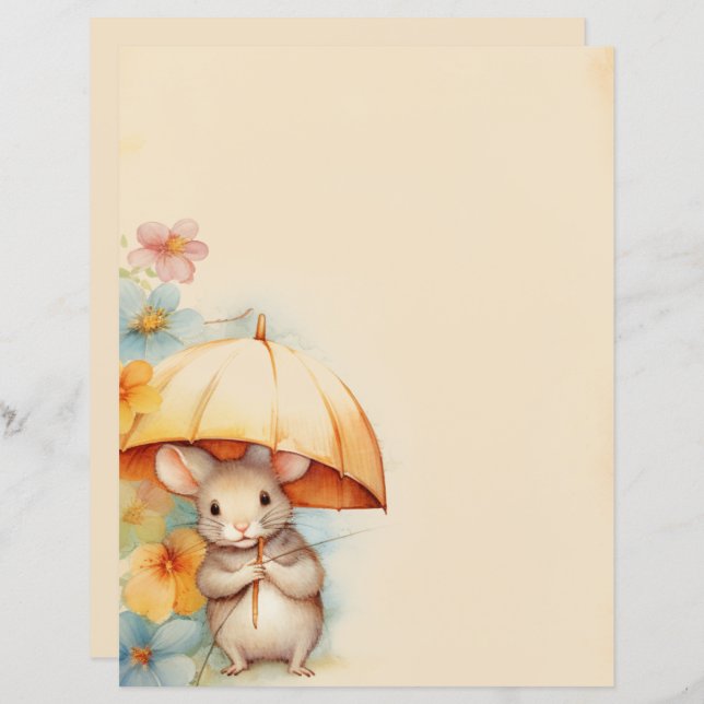 Mouse with yellow umbrella blue orange pink flower (Front/Back)
