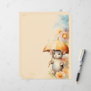 Mouse with yellow umbrella watercolor background