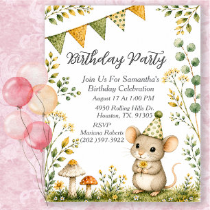 Mouse Woodland Animals Birthday Party Invitation