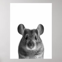 Mouse Woodland Modern Portrait black white    