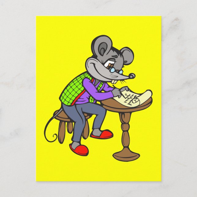 Mouse Writing Letter Postcard (Front)