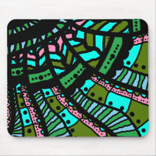 Mousemat, Abstract doodle art, cyan green pink Mouse Pad