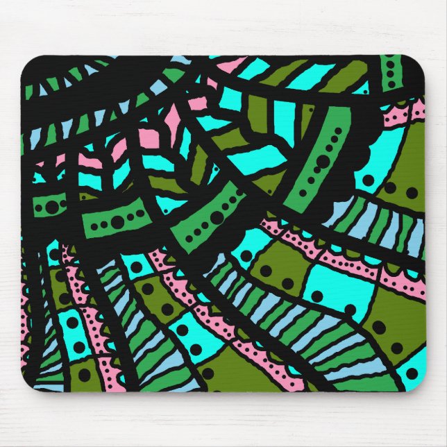 Mousemat, Abstract doodle art, cyan green pink Mouse Pad (Front)
