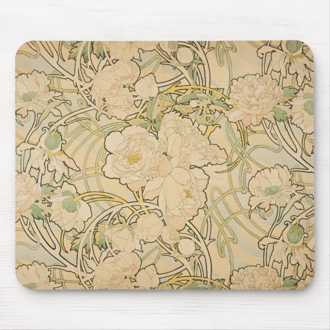 Mousepad Alphonse Mucha Peonies (Front)