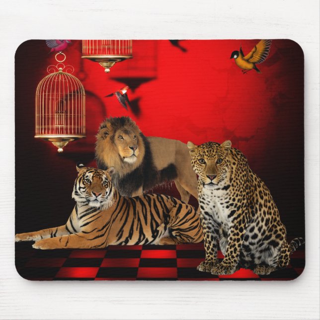 Mousepad Animals Tiger Leopard Lion Birds (Front)