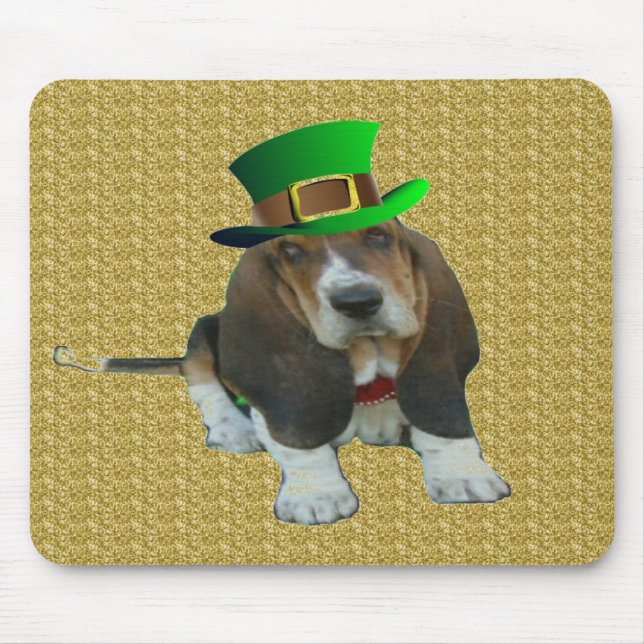 Mousepad Basset Hound Happy St. Patrick's (Front)