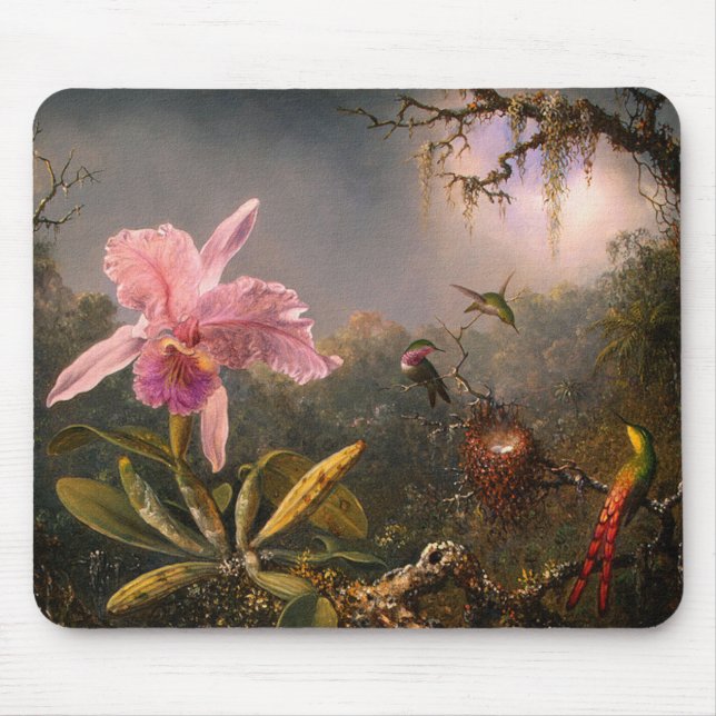 Mousepad: Cattleya Orchid & Three Hummingbirds Mouse Pad (Front)