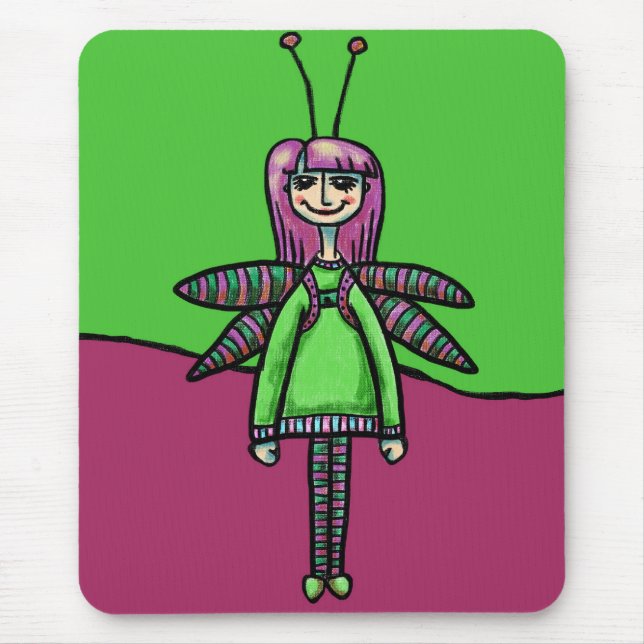 Mousepad, Cute Girly Dragonfly Costume Mouse Pad (Front)